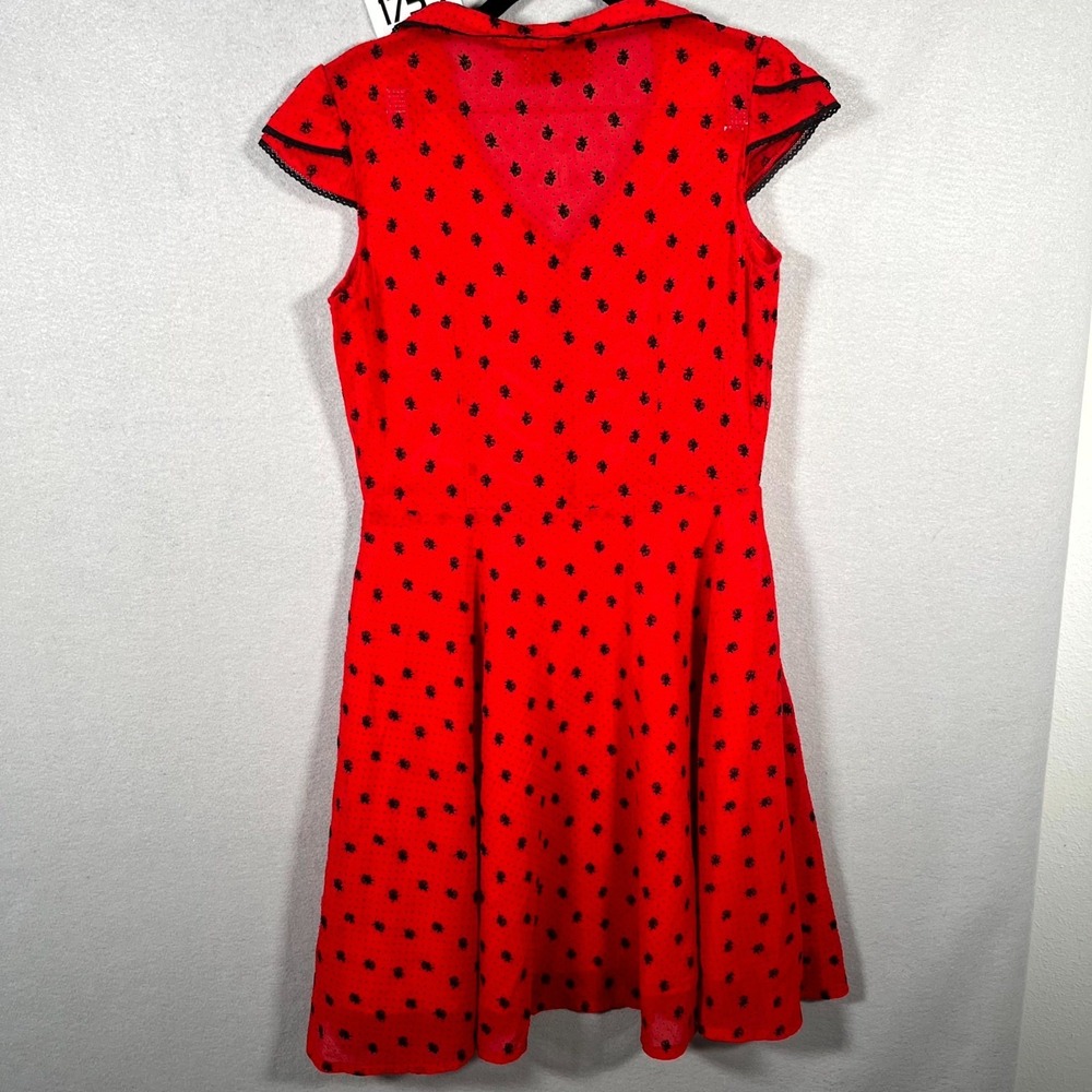 Voodoo Vixen A Line Dress Womens Medium Red Rose Polka Dot Lace Trim Cap Sleeve - Picture 6 of 6